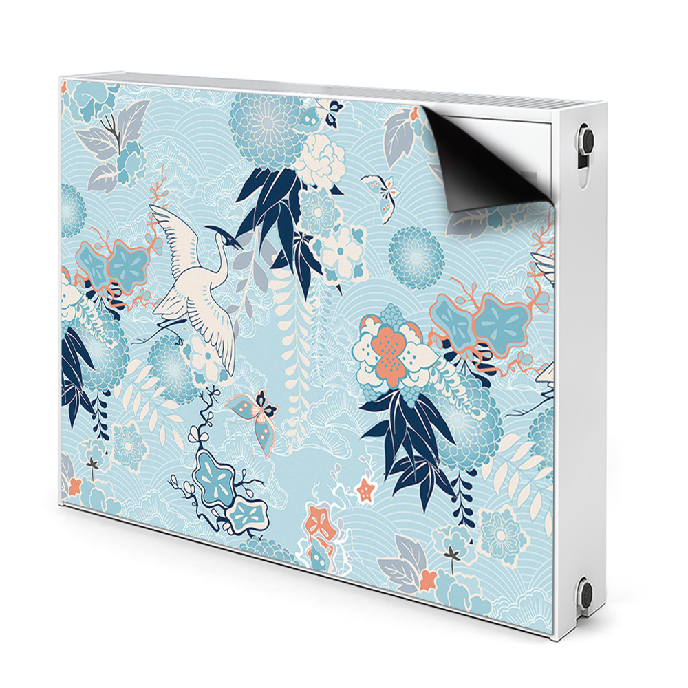 Mágneses fűtőtest burkolat Daru és virágok