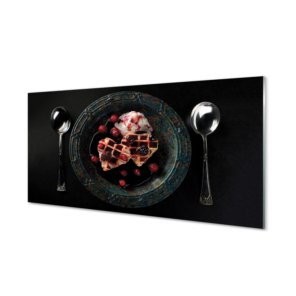 Gyümölcsös desszert gofri fagylalttal Üvegfotó