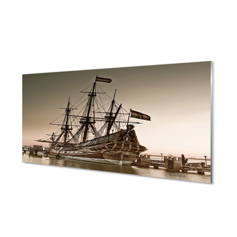 Vitorlás hajó a kikötőben Egyedi üvegkép