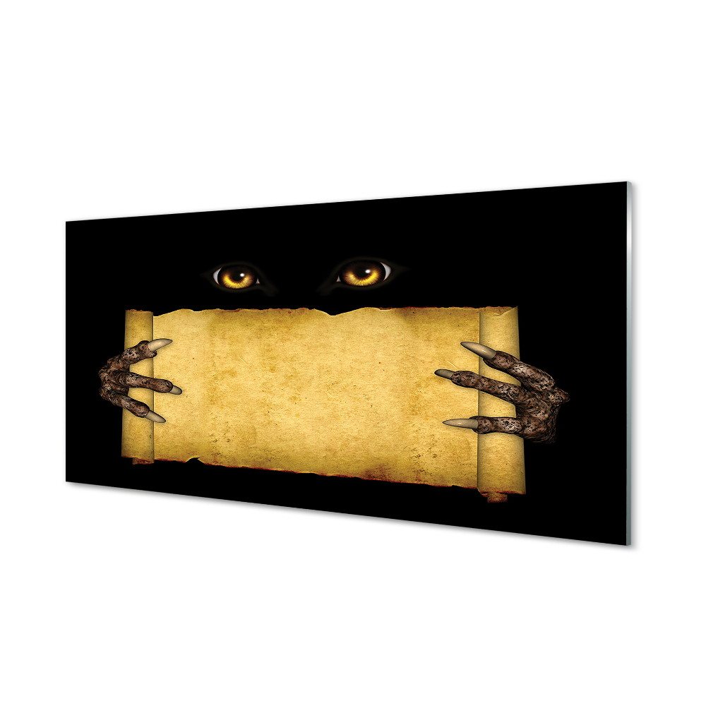 Egy kártya ijesztő figurával, szemekkel, ujjakkal Üvegkép nyomtatás
