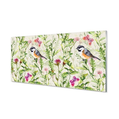 Festett madár a fű mintával Üvegkép nyomtatás