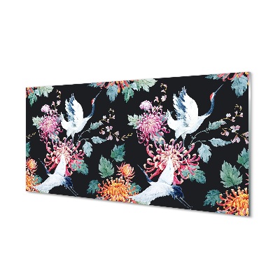 Madarak virágokkal varrat nélküli mintát Üvegkép
