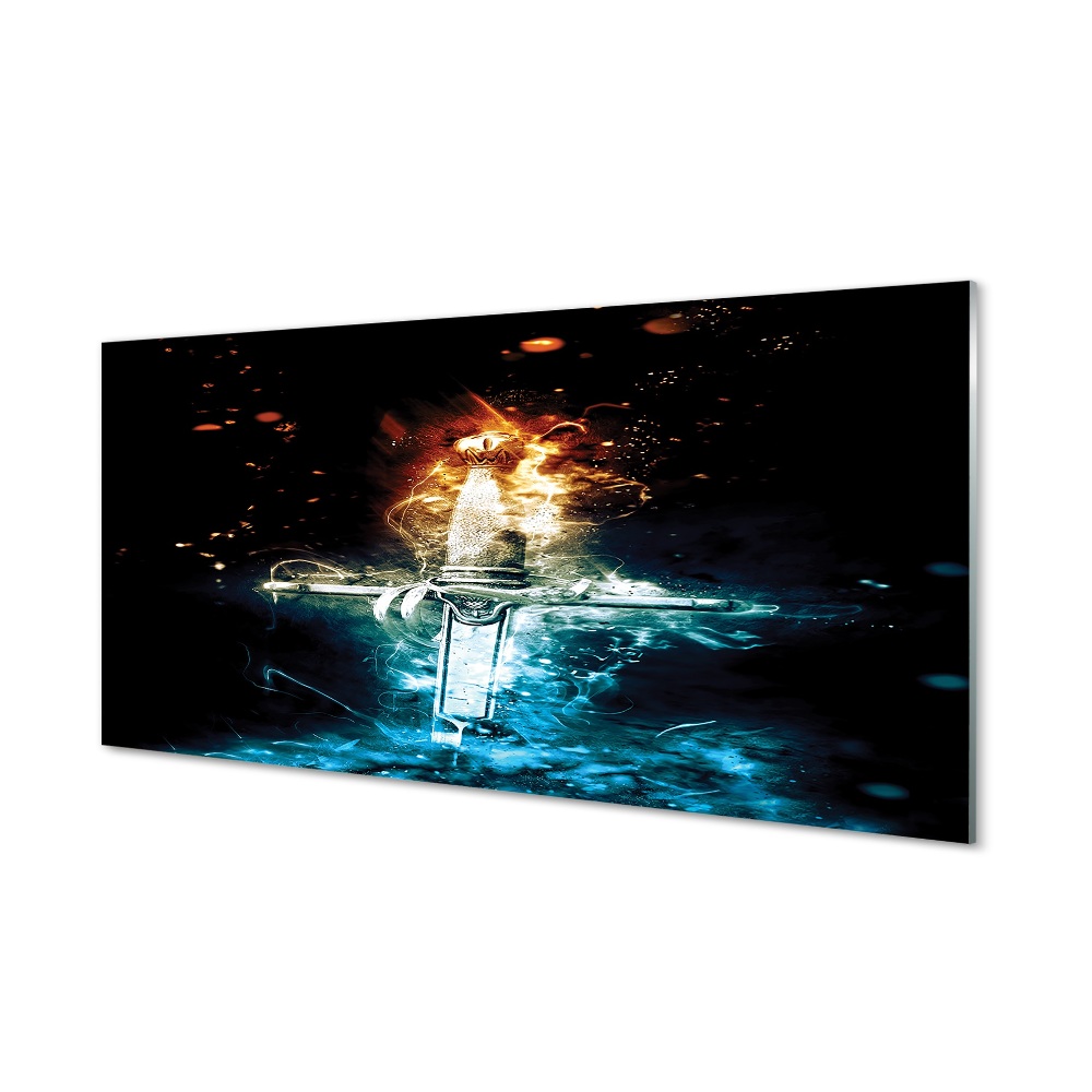 Narancssárga kard és kék füst Üvegkép