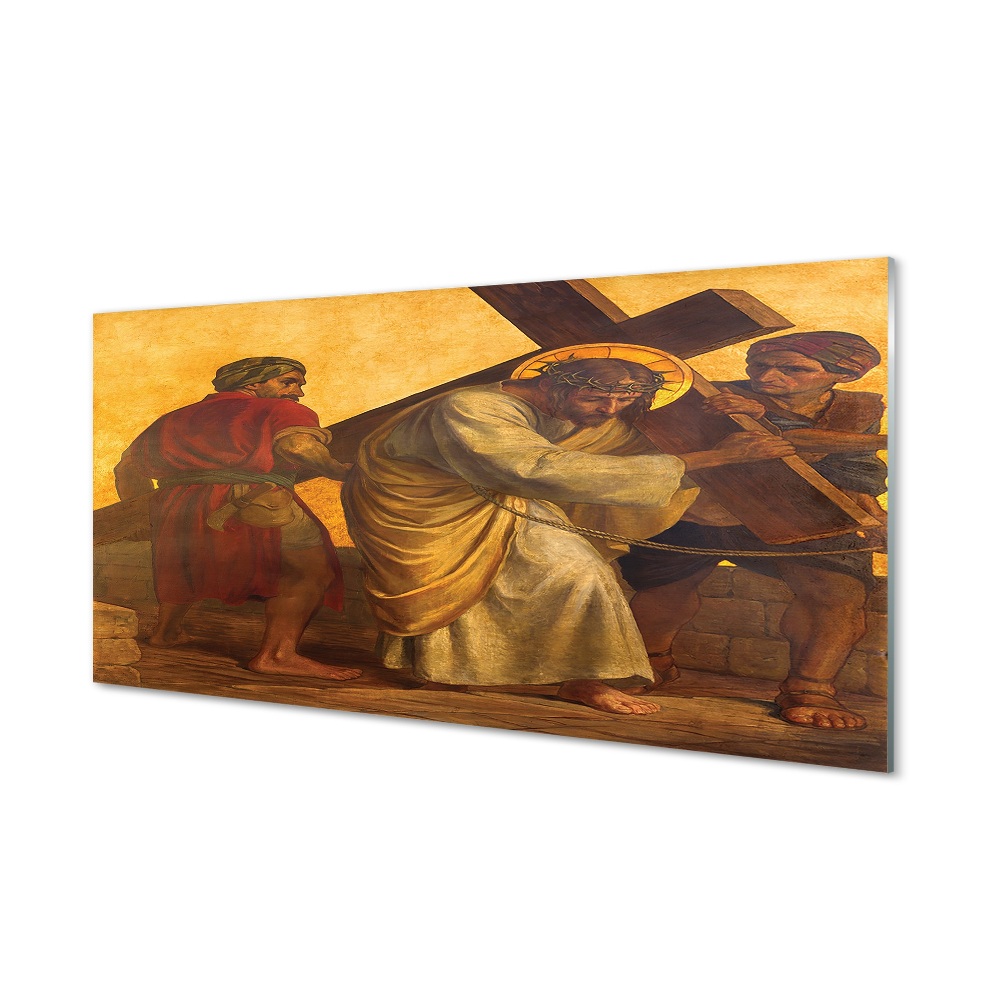 Jézus elesik a kereszt alatt Egyedi üvegkép