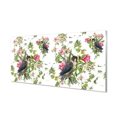 Madarak ágak varrat nélküli mintát Egyedi üvegkép