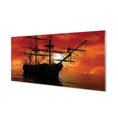 Hajó tengeri narancssárga égbolt Üvegfotó