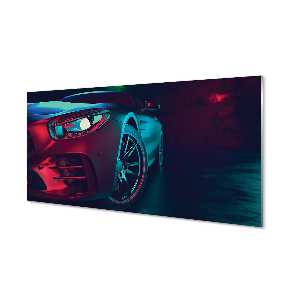 Autó rózsaszín és kék fényekkel Üvegkép falra