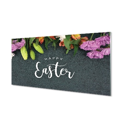 Boldog húsvéti virágokat Üvegkép