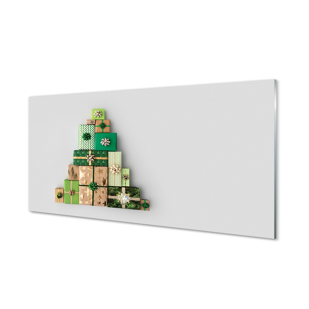 Karácsonyfa zöld ajándékokkal Üvegkép