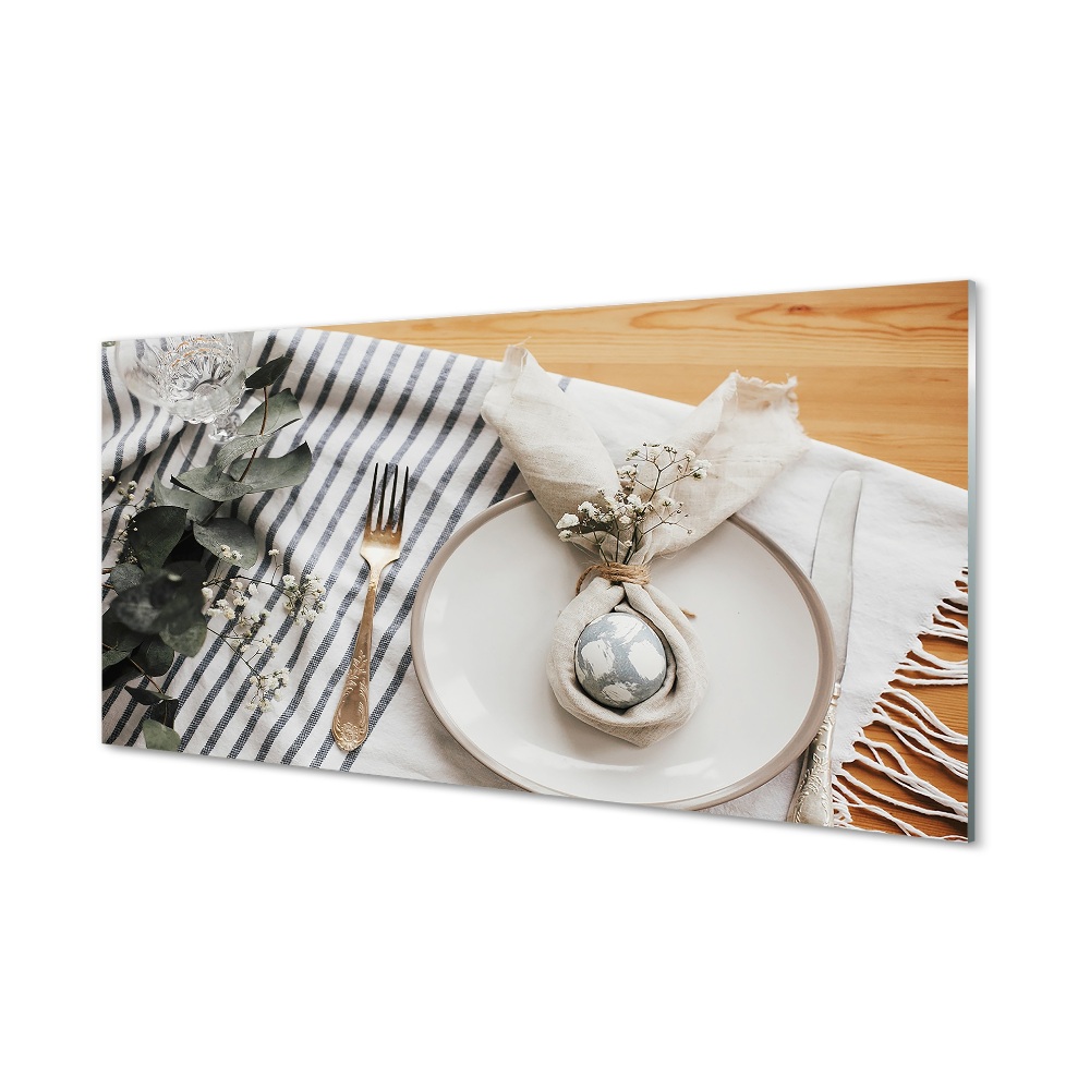 Tányér virág az asztalon Üvegkép