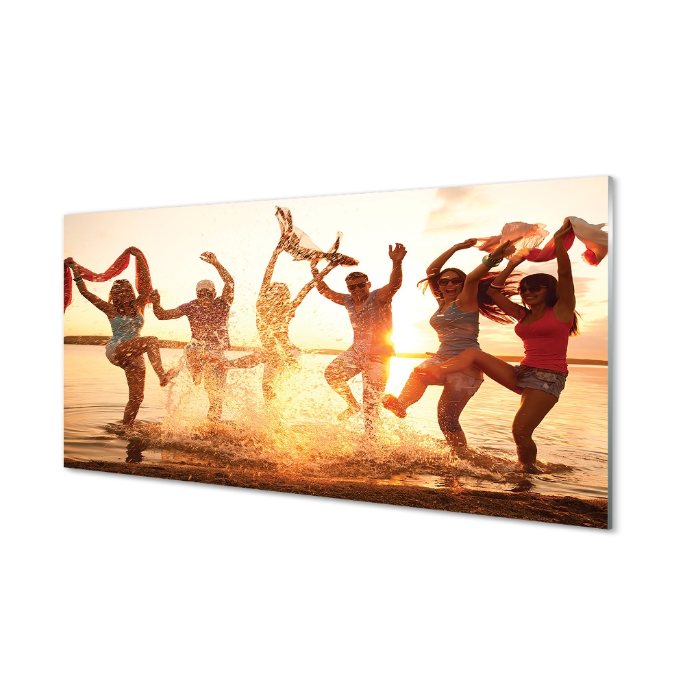 Örömteli emberek a tenger partján Egyedi üvegkép