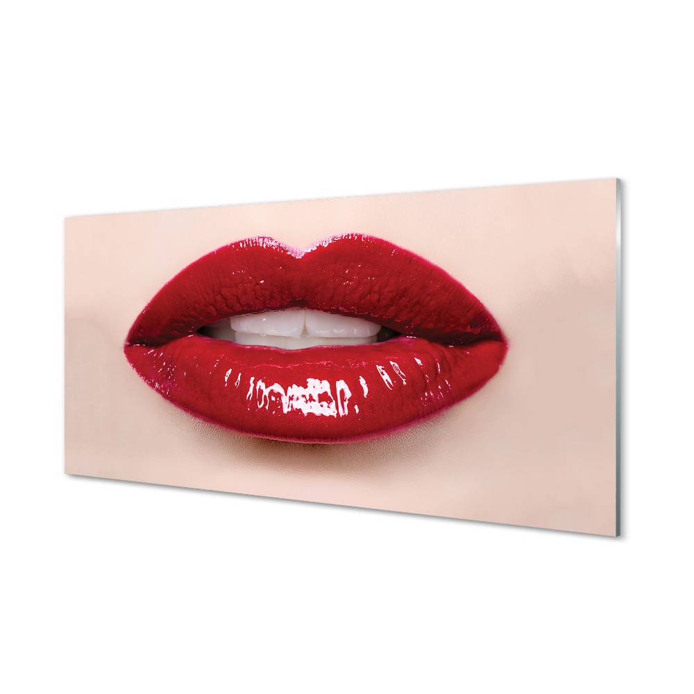 Piros ajkak fehér fogak Üvegkép falra