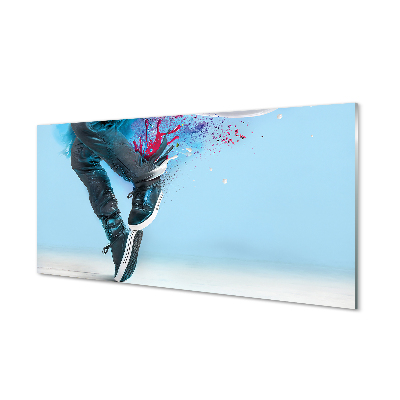 Lábak sportcipők festékfoltok Üvegfotó