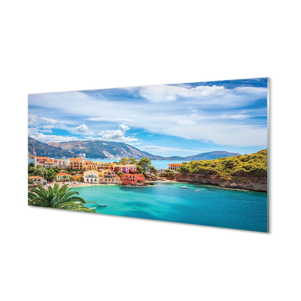 Görögország tengerparti hegyi strandja Üvegkép falra