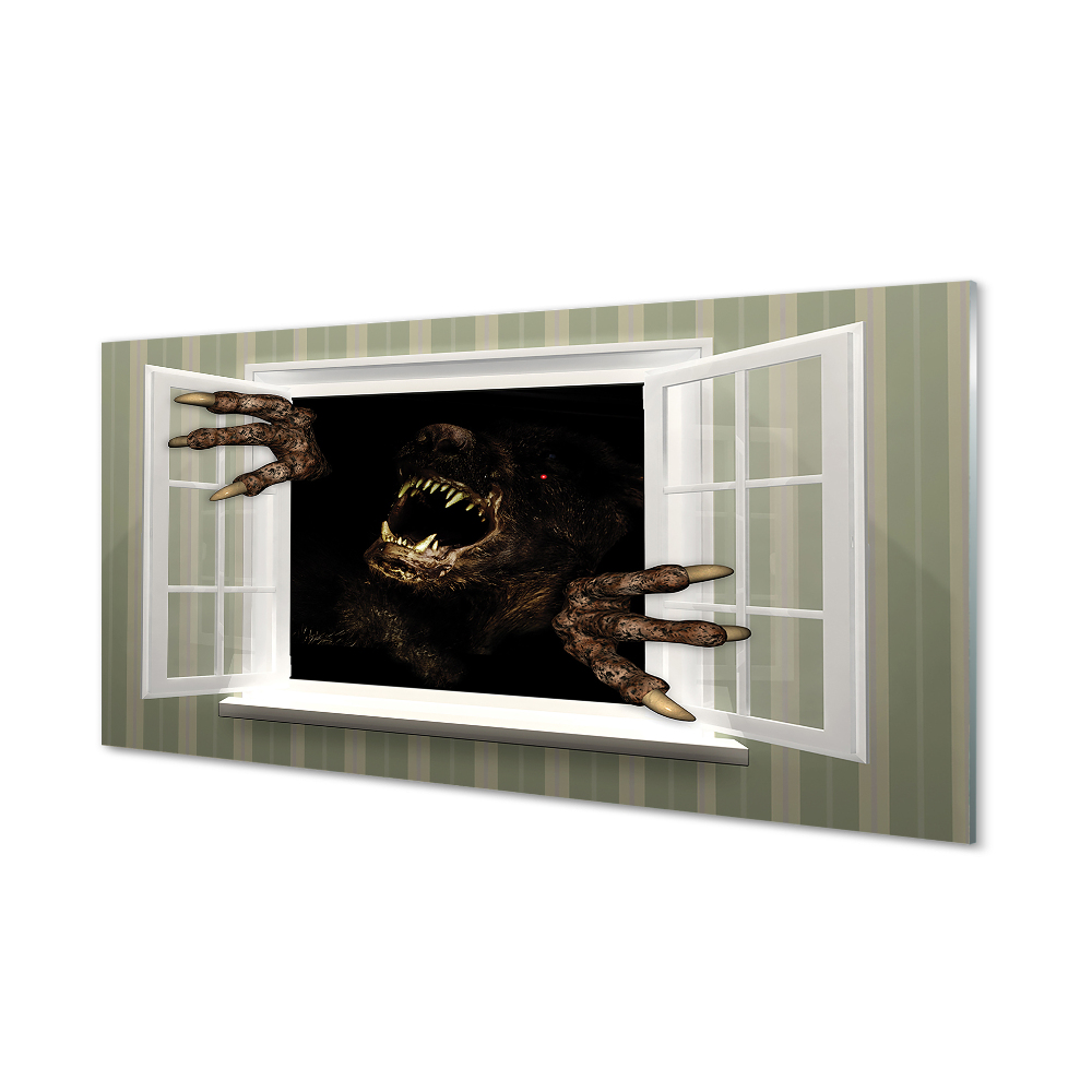 Egy ijesztő alak jön ki az ablakon Üvegfotó