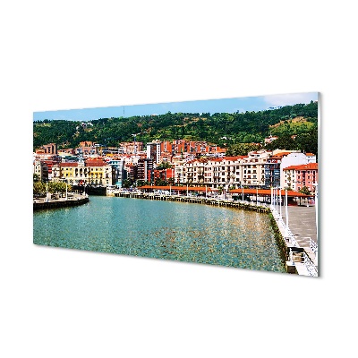 Spanyolország város a hegyi folyón Üvegfotó