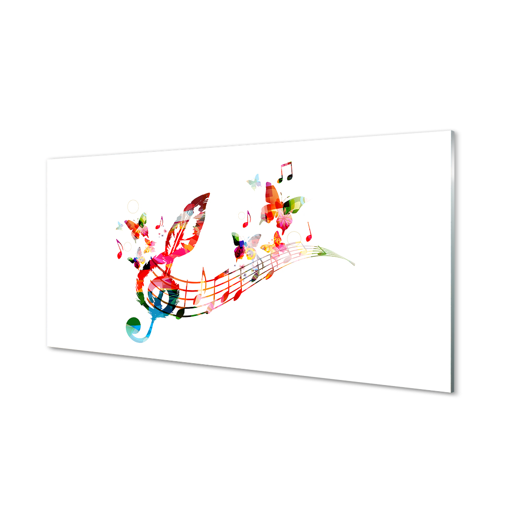 Pillangók és színes jegyzetek a személyzeten Üvegkép nyomtatás