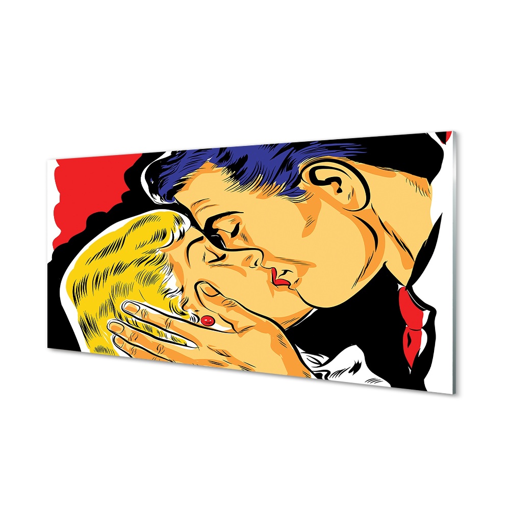 Az emberek csókolóznak pop-art Üvegkép