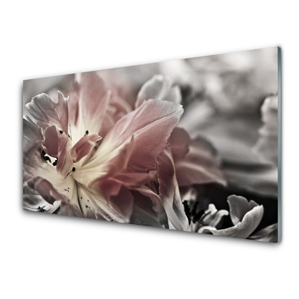 Üvegkép Szürke Rózsaszín Virág