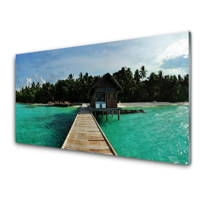 Üvegkép Falra Híd a házhoz a tenger mellett