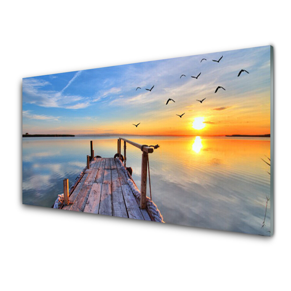 Egyedi Üvegkép Tenger és madarak repülnek