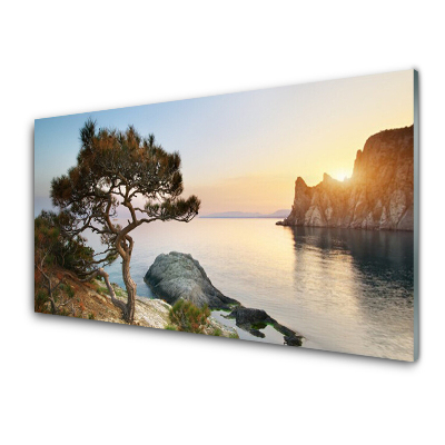 Üvegkép Egy fa a hegy szélén