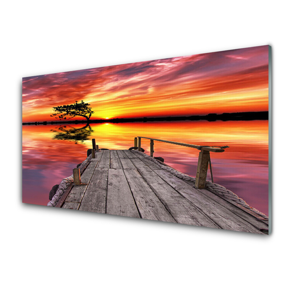 Üvegkép Nyomtatás Kikötő a naplemente tavon