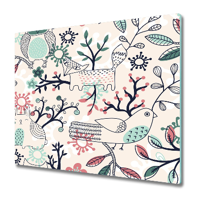 Főzőlap Védő Üveglap Rajzfilm állatok virágok között