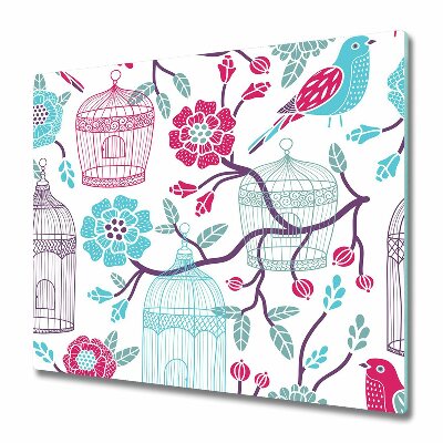 Üveg Tűzhelyvédő Színes madárketrecek