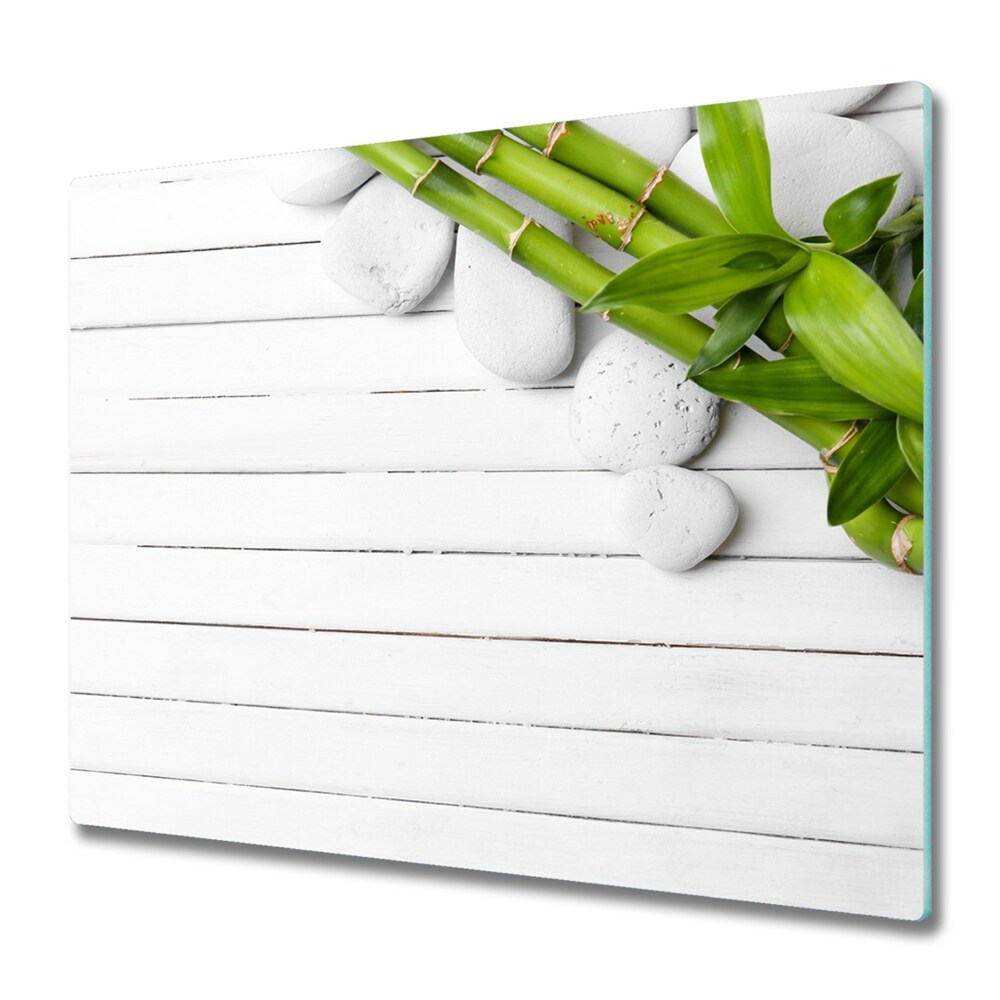 Tűzhelyvédő Üveglap Bambusz és fehér kövek