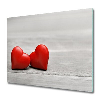 Tűzhelyvédő Üveglap Szívek egy fából készült deszkán