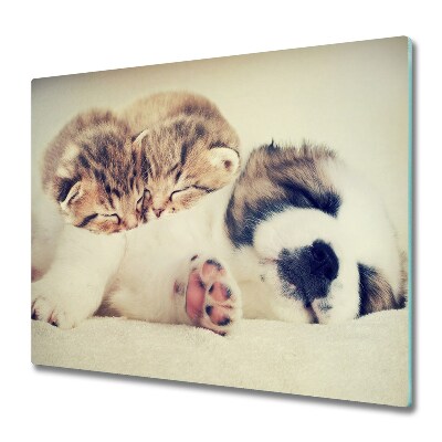 Tűzhelyvédő Kis cicák és egy kutya