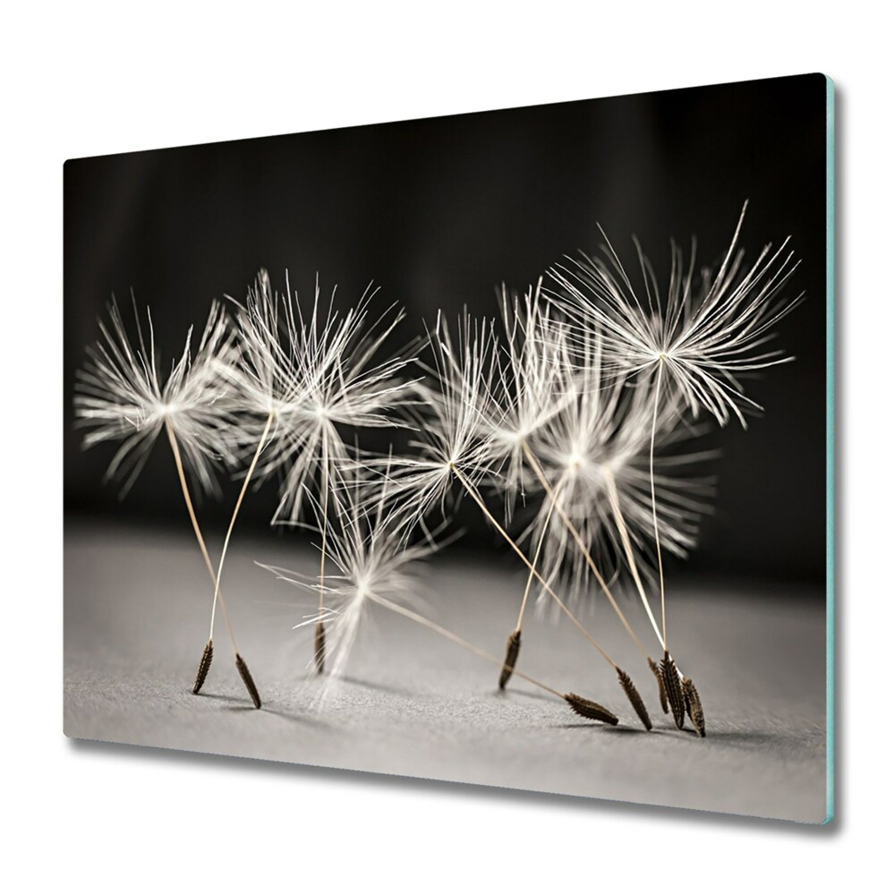 Tűzhelyvédő Üveglap Gyermekláncfű mag a fekete háttér