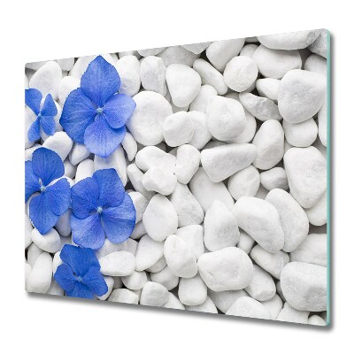 Üveg Tűzhelyvédő Hortenzia fehér köveken