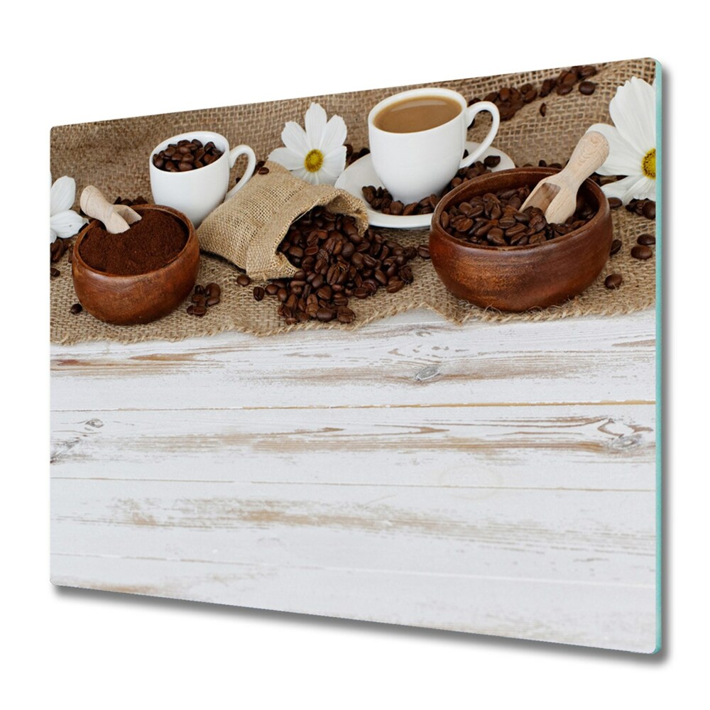 Főzőlap Védő Üveglap Kávéscsészék és virágok