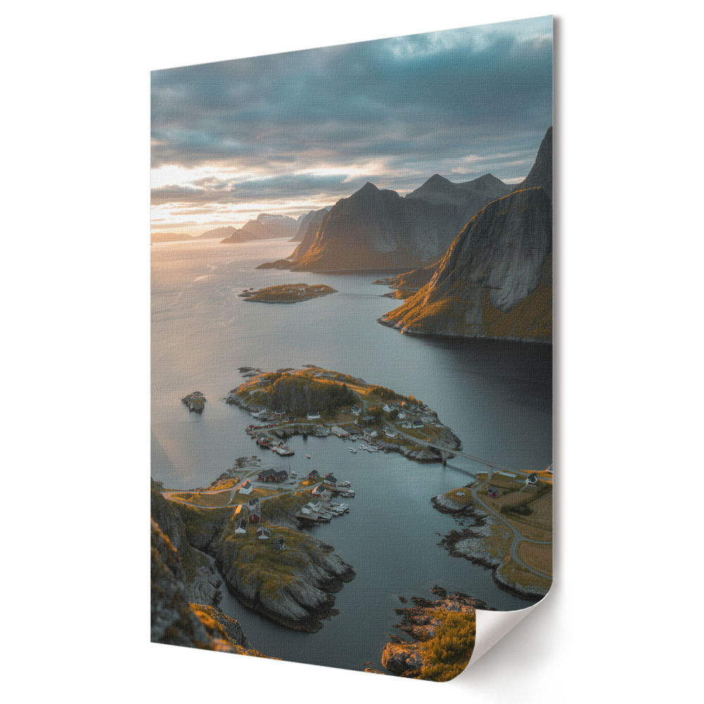 Fali poszter Békés fjord táj naplementekor