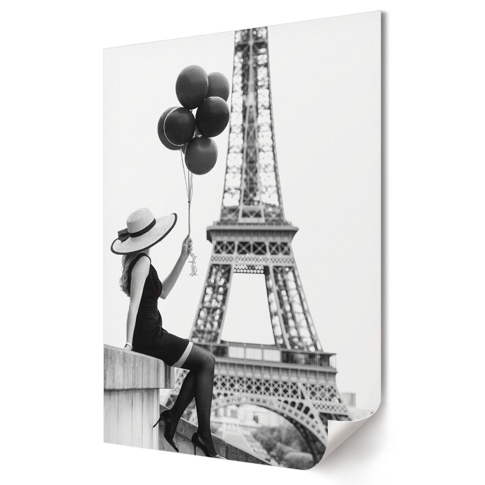 Plakát nyomtatás Fekete-fehér elegancia az Eiffel-torony alatt