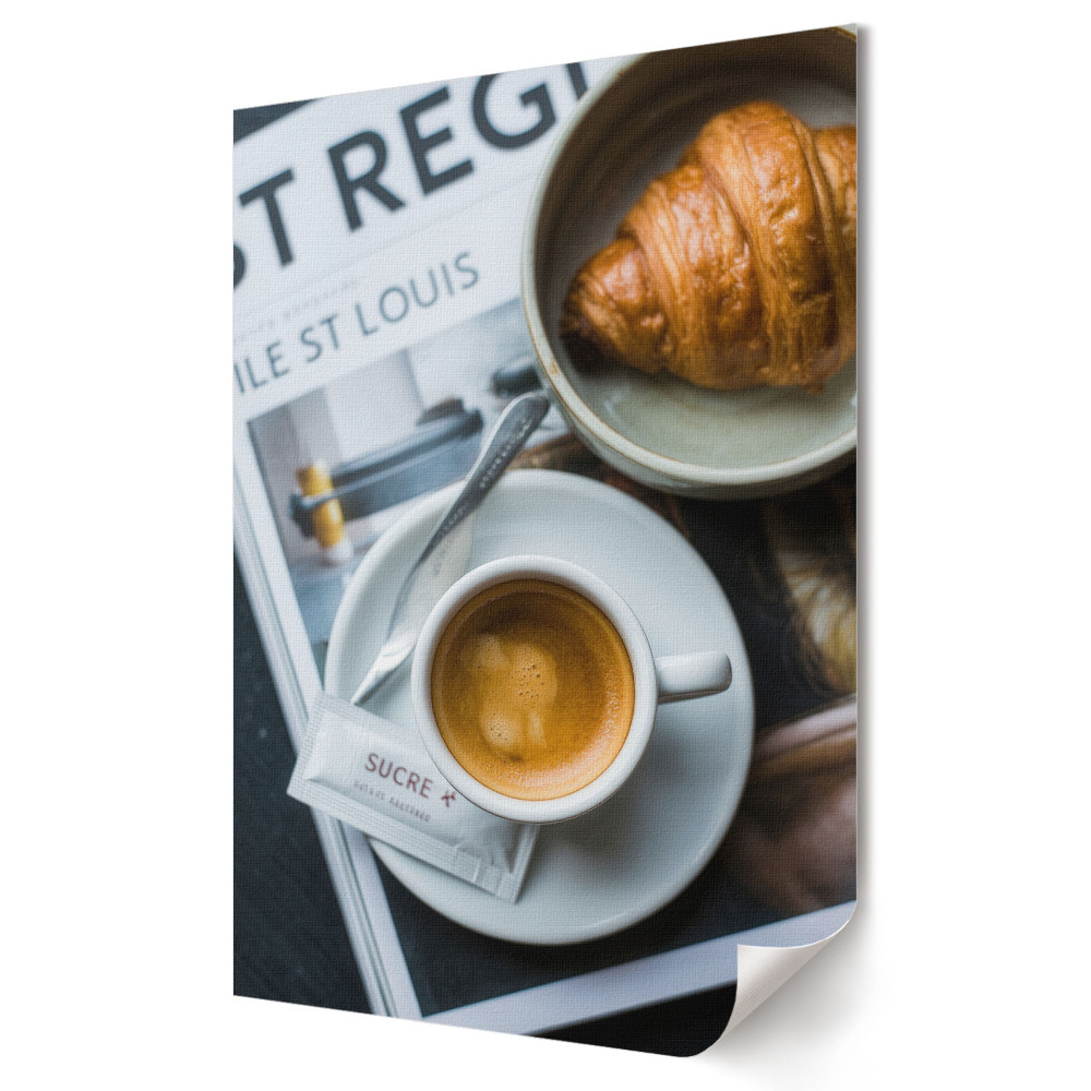Fali poszter Reggeli kávé croissant-nal és újsággal