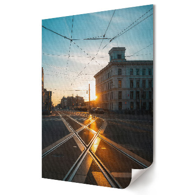 Plakát nyomtatás Naplemente a villamossínek felett