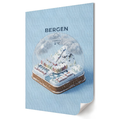 Fali poszter Bergen téli tája egy hógömbben