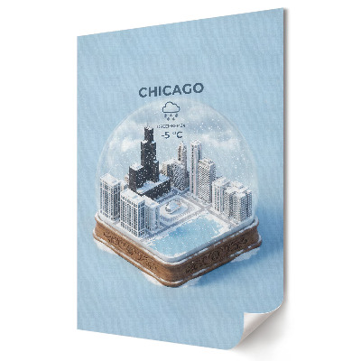 Fali poszter Chicago téli panorámája egy üveggömbben