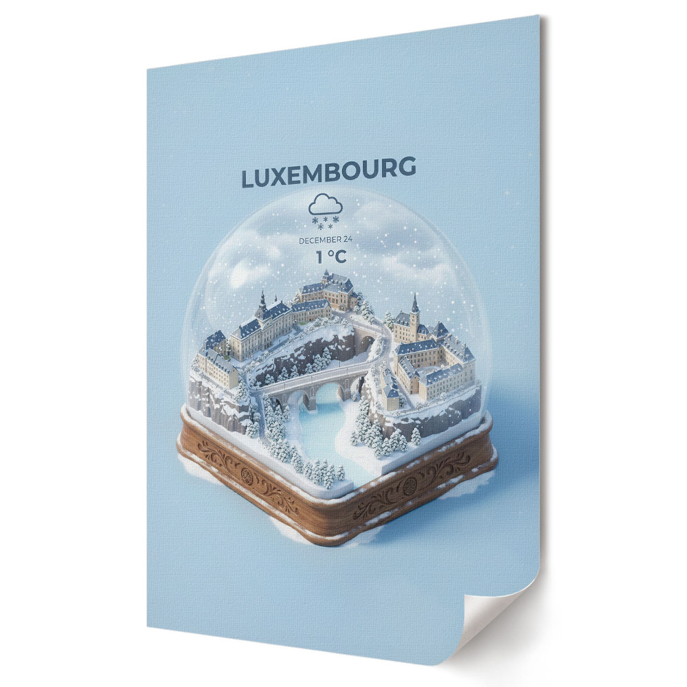 Plakát poszter Luxemburg téli panorámája gömb alakú képben