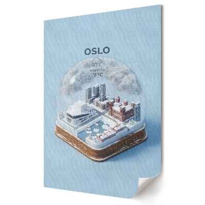 Plakát poszter Oslo téli tája egy hógömbben
