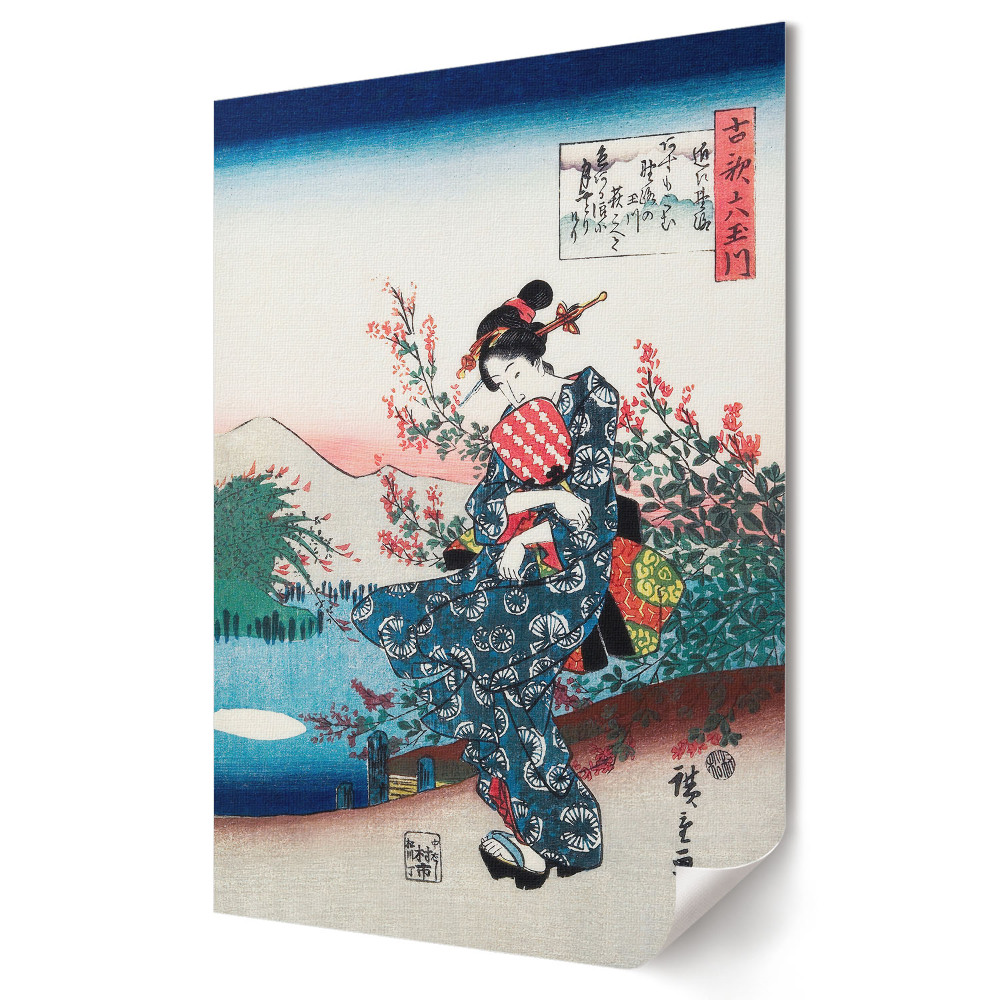 Fali poszter Hagyományos japán nő egy tájképen