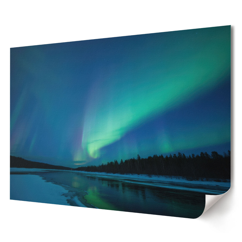 Plakát Aurora Borealis téli táj felett