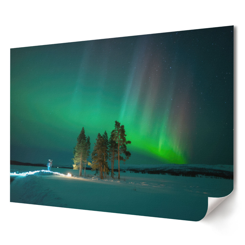 Fali poszter Aurora Borealis téli táj felett