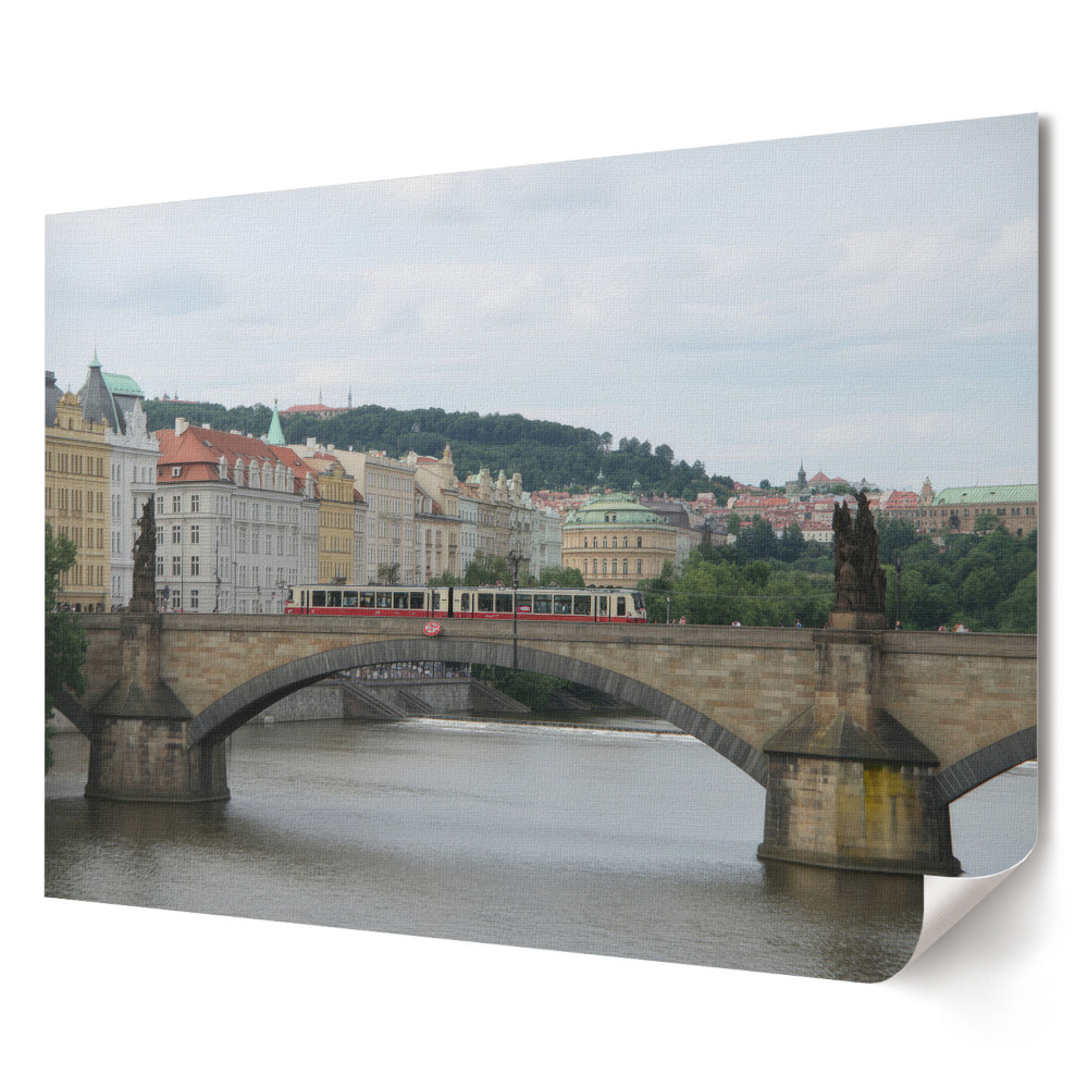 Retro poszter Prága: Híd a Moldva folyón