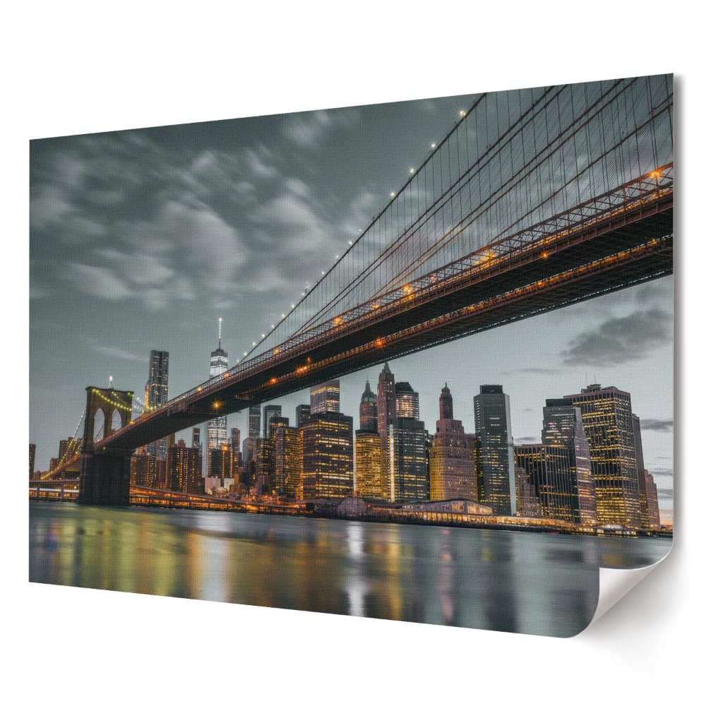 Retro poszter New York-i híd az éjszakai tájban
