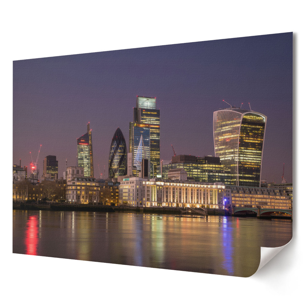 Plakát London éjszakai panorámája a Temze folyóval