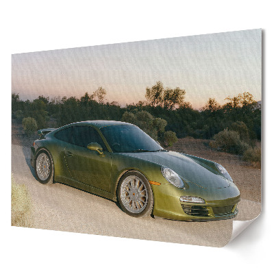 Zöld Porsche a sivatagi úton poszter
